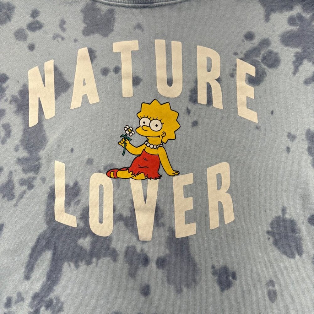 The Simpsons Nature Lover Blue Tie-Dye Sweatshirt W/ Floral Sleeves Womens M - Picture 7 of 9